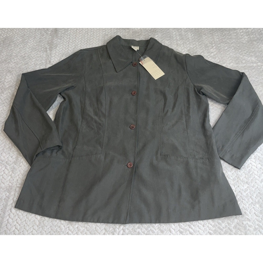 Sigrid Olsen Button Blazer Jacket‎ Olive Green 14 New Preppy Academia Shacket